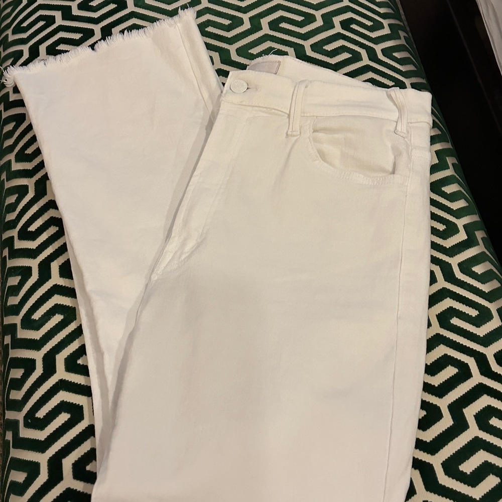 Mother The Hustler Ankle Fray White Jeans Fairest of Them All  31